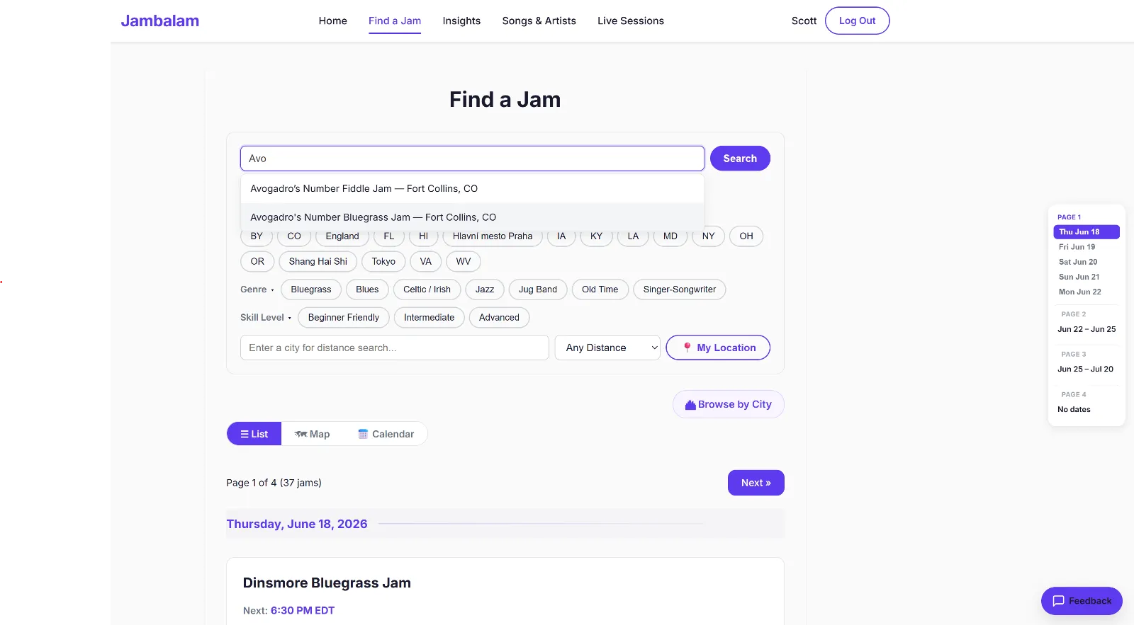 Find a jam — session map & discovery
